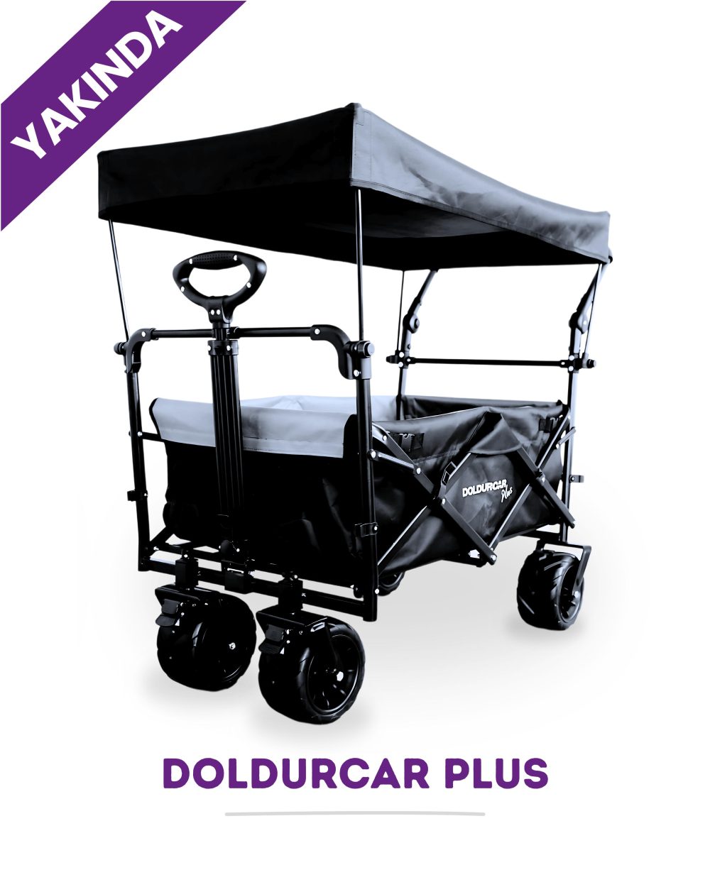 Doldurcar Plus Katlanabilir Vagon | UV Engelleyici Gölgelik Tente | Büyük Tekerlekli Plaj ve Kamp Arabası | Çocuk ve Yük Taşıma Arabası | Bahçe, Seyahat İçin Katlanabilir Hafif Alışveriş Arabası